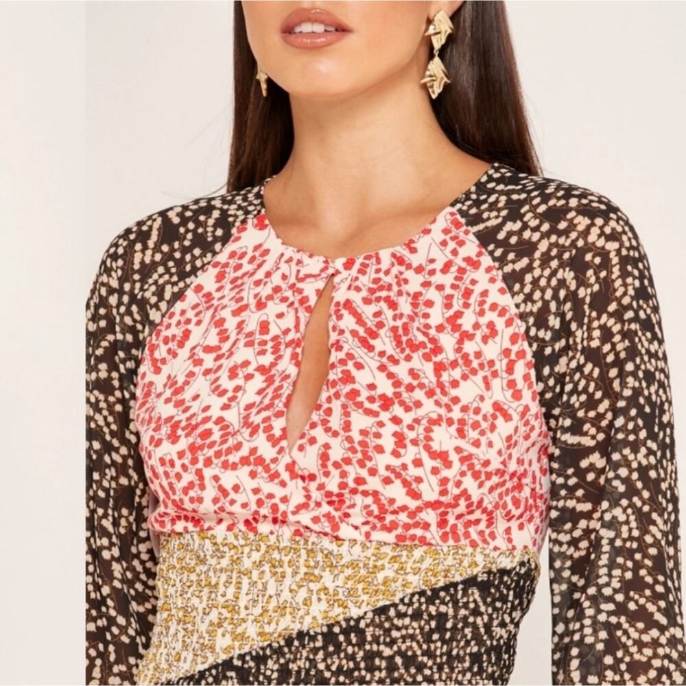 Foxiedox Long Sleeve Smocked Keyhole Floral Mini Dress Size XS NWT - Picture 3 of 10